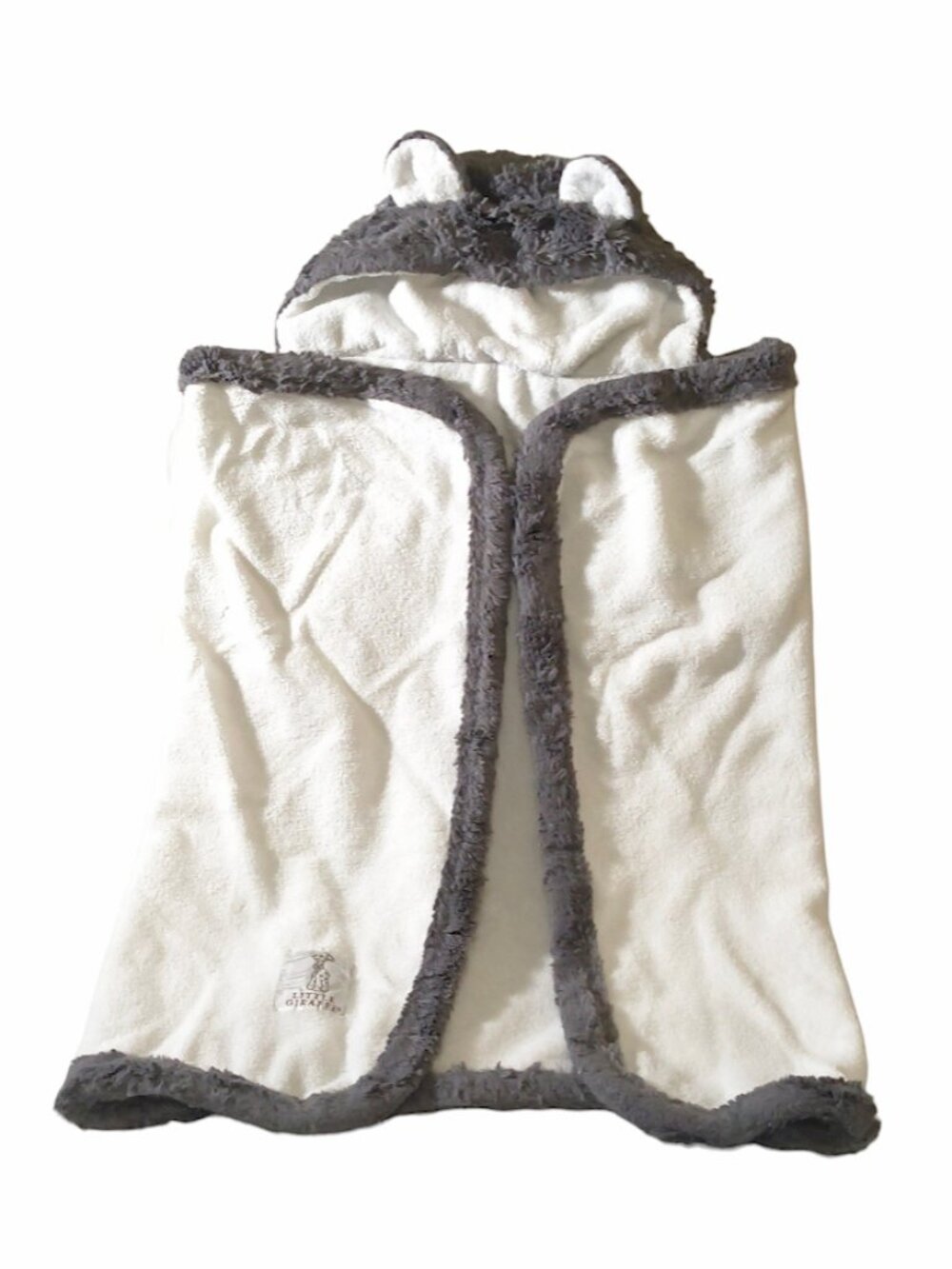 Little Giraffe Luxe Hooded Towel With Ears White & Dark Gray 24" X 37"